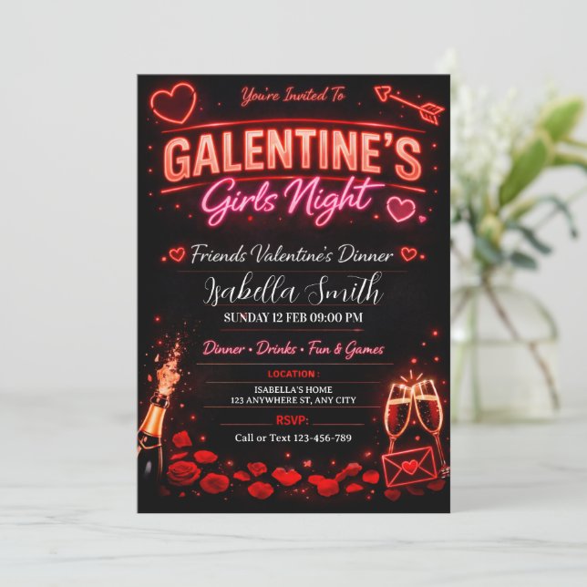 Convites Noite das Galentinas, Jantar de Amigas do Dia dos  (Em pé/Frente)