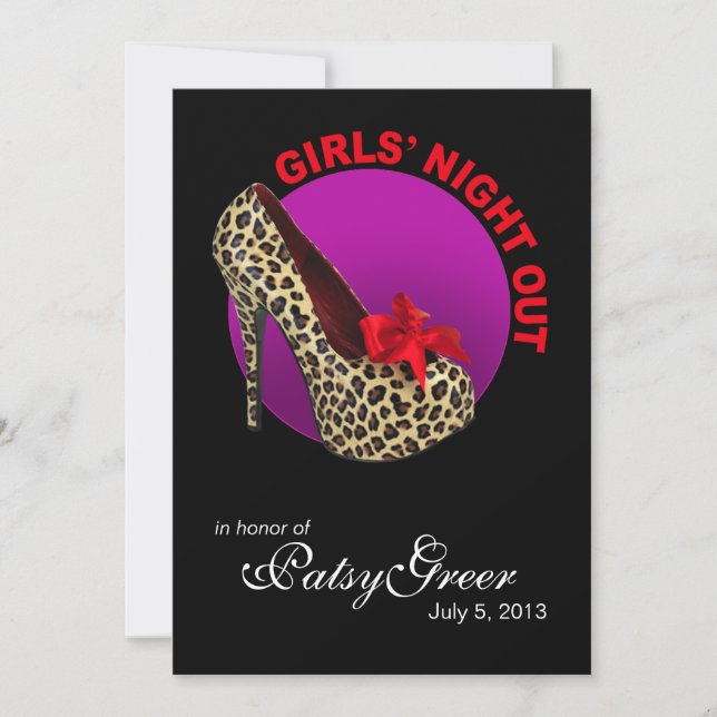 Convites Noite das Garotas de Saltos Altos Funky Leopardo (Frente)