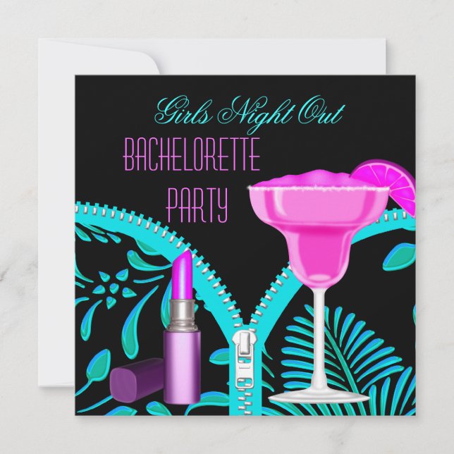 Convites Noite das Garotas Despedida Azul Turquesa Rosa Vib (Frente)