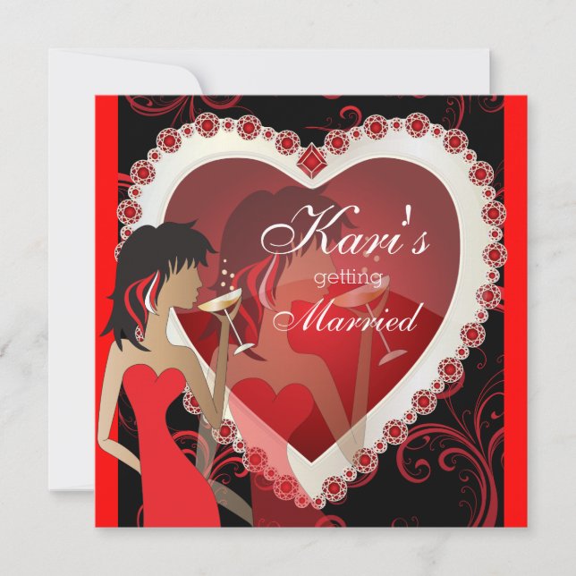 Convites Noite das Garotas Divas em um Coração de Joia Verm (Frente)