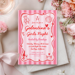 Convites Noite das Garotas Galentine's Rosa Vermelho Desenh