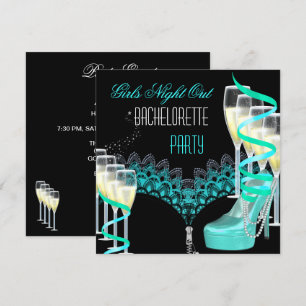 Convites Noite das Garotas Solteiras Champanhe Azul Teal