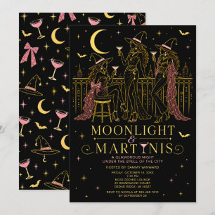 Convites Noite das Meninas de Halloween com Luar e Martinis
