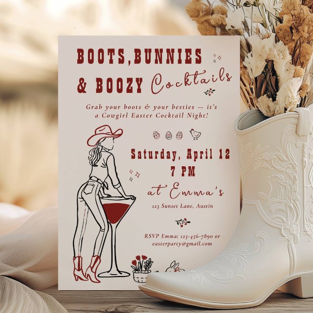 Convites Noite das Meninas do Oeste com Botas, Coelhinhas e (Boots Bunnies & Boozy Cocktail Western Girls Night)