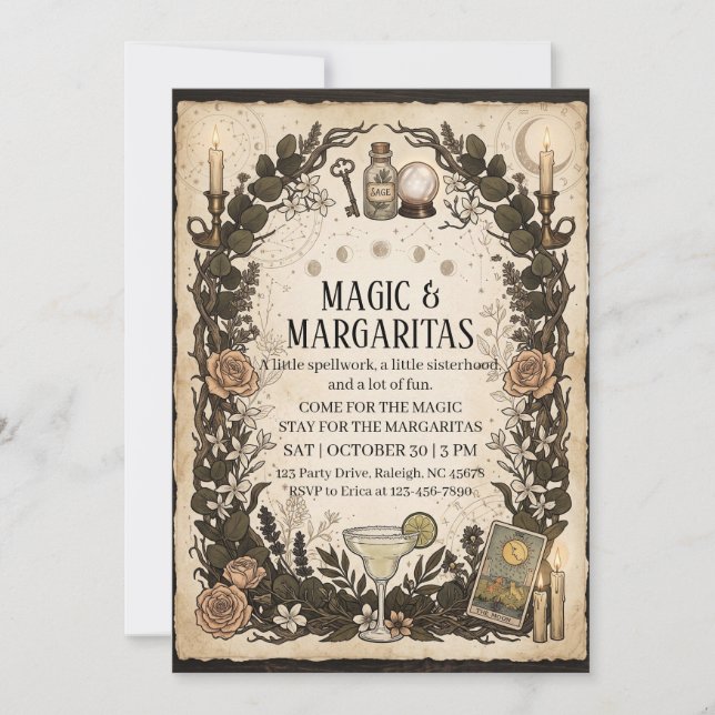 Convites Noite das Meninas Inspirada em Magia Prática (Frente)