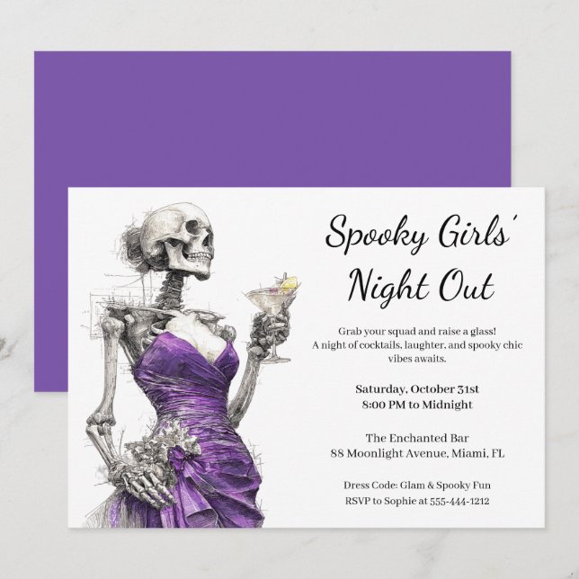 Convites Noite das Meninas no Halloween | Festa de Coquetéi (Frente/Verso)