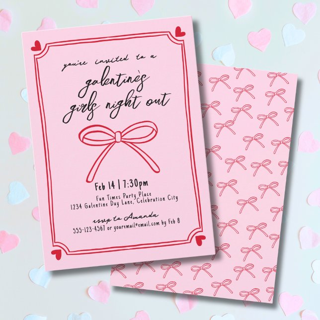 Convites Noite das Meninas Rosa e Vermelho Dia das Galentin (Girls Night Pink And Red Galentine's Day Invitation)