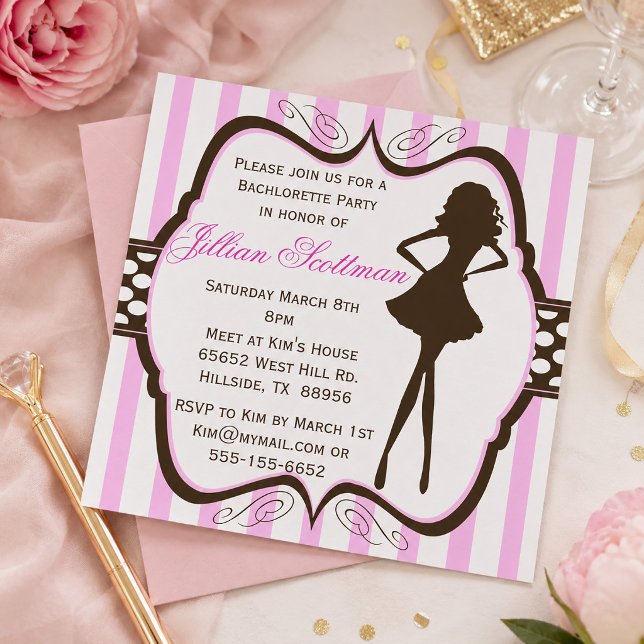 Convites Noite das Meninas Rosa Listrada Despedida de Solte (Girls Night Out Bachelorette Party Invitation)