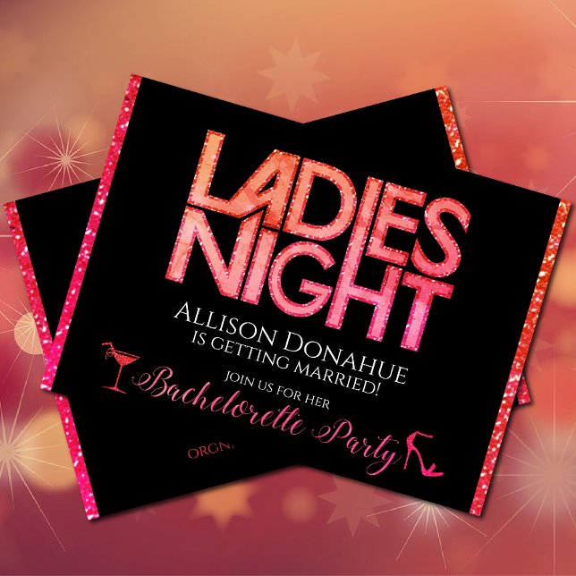 Convites Noite das Senhoras (Ladies Night Bachelorette party with bright pink and orange coloring)