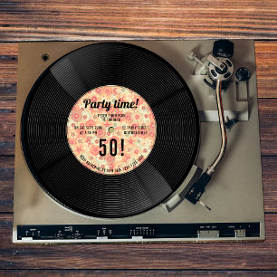 Convites Noite de 60s 70s (Floral Retro Vinyl Record Music)