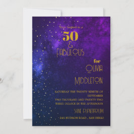 Convites Noite de Aniversário de 50 anos Céu Astral Dourado