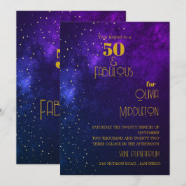 Convites Noite de Aniversário de 50 anos Céu Astral Dourado