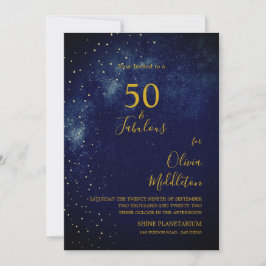 Convites Noite de Aniversário de 50 anos Céu Astral Dourado
