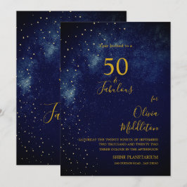 Convites Noite de Aniversário de 50 anos Céu Astral Dourado
