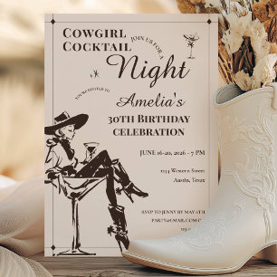 Convites Noite de Aniversário do Cowgirl Cocktail
