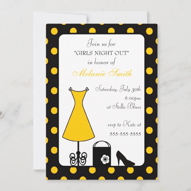 Convites Noite de Bolinhas Amarela Negra (Frente)