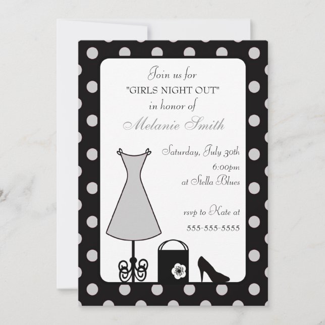 Convites Noite de Bolinhas Negra (Frente)