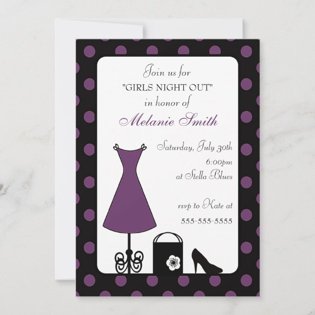 Convites Noite de Bolinhas Roxa Negra (Frente)