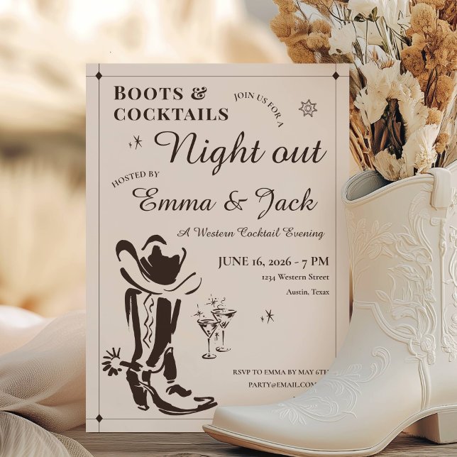 Convites Noite de Botas e Coquetéis (Boots & Cocktails Night Out Party Invitation)