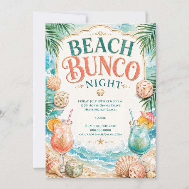 Convites Noite de Bunco na Praia (Frente)