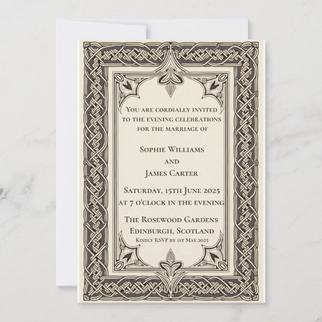 Convites Noite de Casamento com Nó Celta Escocês (Frente)