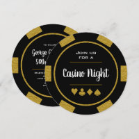 Noite de Casino Dourada e Negra Chip Birthday