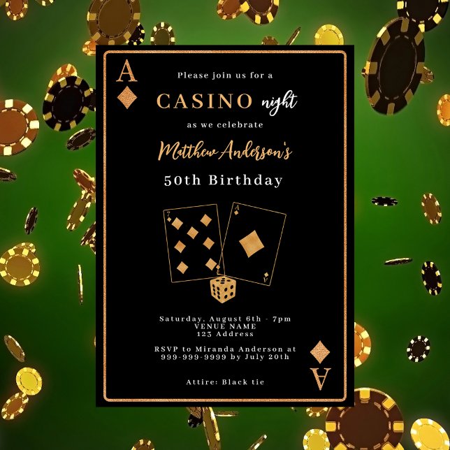 Convites Noite de cassino aniversário black gold (Criador carregado)