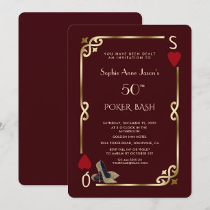 Convites Noite de Cassino Burgundy Profundo Gatsby 50º Aniv