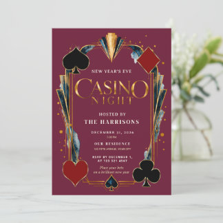 Convites Noite de Cassino da Véspera de Ano Novo em Art Déc
