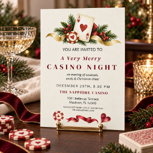 Convites Noite de Cassino de Natal Elegante Vermelho Dourad