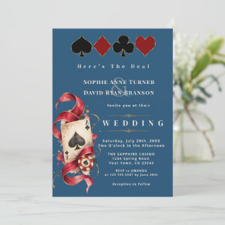 Convites Noite de Cassino em Aquarela Casamento Azul Burgun