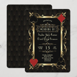 Convites Noite de Cassino Glam Ouro Art Deco 20s Casamento