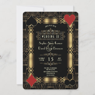 Convites Noite de Cassino Ouro Art Déco Casamento Gatsby 19