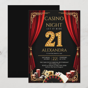 Convites Noite de Cassino Vegas Poker Roleta Aniversário de
