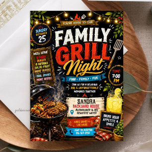 Convites Noite de Churrasco da Família no Quadro Negro Rúst
