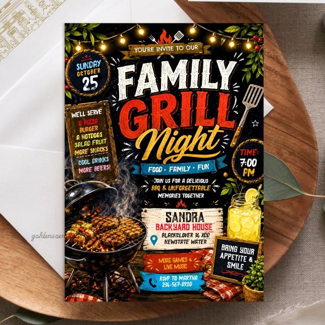 Convites Noite de Churrasco da Família no Quadro Negro Rúst (Rustic Chalkboard Family Grill Night - BBQ Invitation)