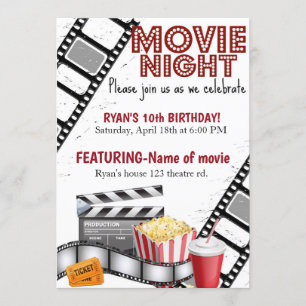 Convites Noite de cinema Aniversário Cinema Pipoca