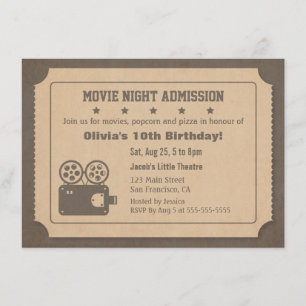 Convites Noite de Cinema com Ingresso Retro Festa de Aniver