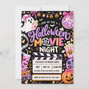 Convites Noite de Cinema de Halloween com Fantasmas e Abóbo
