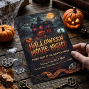Convites Noite de Cinema de Halloween em Casa Assombrada