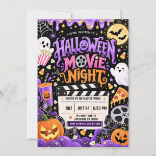 Convites Noite de Cinema de Halloween Fantasmas e Abóboras