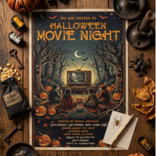 Convites Noite de Cinema de Halloween na Floresta Assustado