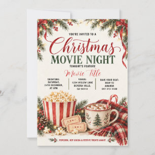 Convites Noite de Cinema de Natal Aconchegante Pipoca & Cac