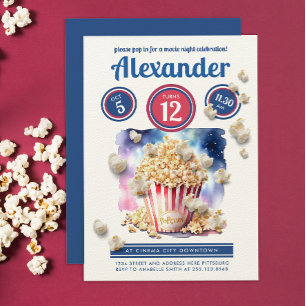 Convites Noite de Cinema de Pipoca Divertida Festa de Água-