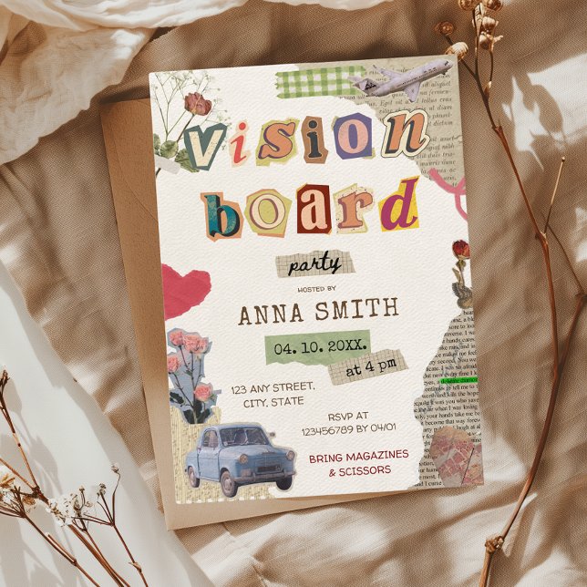 Convites Noite de Conselho de Visão (Vision Board Party Invitation Eat Drink Manifest Girl's Night New Years Resolutions)