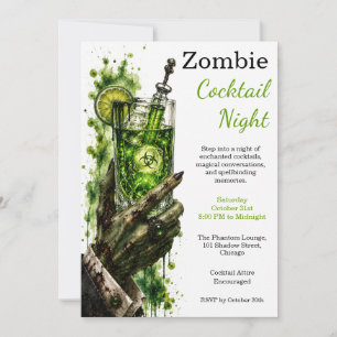 Convites Noite de Coquetel Zumbi Veneno Verde Halloween Par