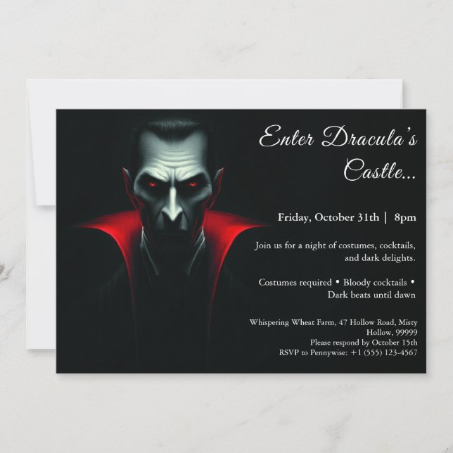 Convites Noite de Drácula | Festa de Fantasias de Halloween (Frente)