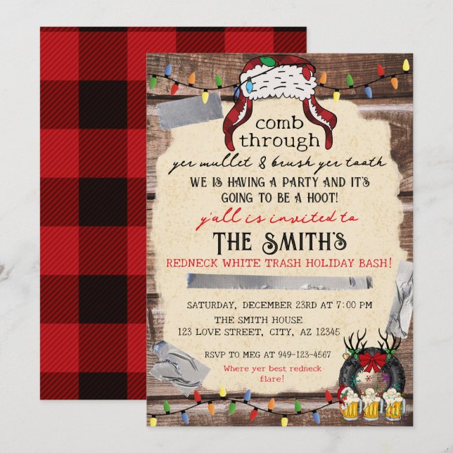 Convites Noite de Feriado Branco do Redneck (Frente/Verso)