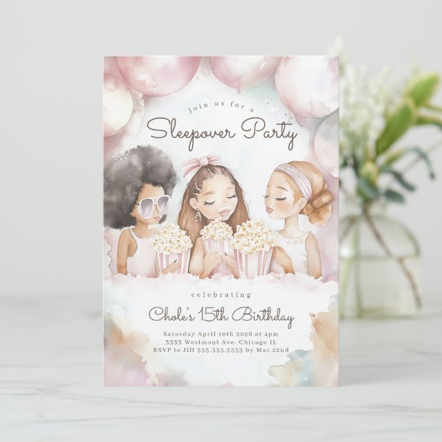 Convites Noite de Festa de aniversário de soneca Aniversári (Em pé/Frente)