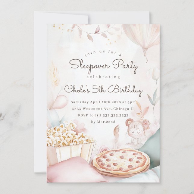 Convites Noite de Festa de aniversário de soneca Aniversári (Frente)